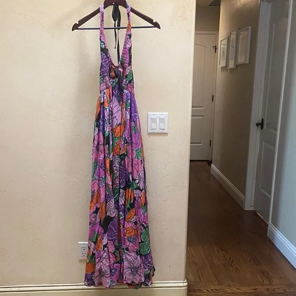 NWT Sz S Floral Printed Halter Maxi Dress OB2267900 - Picture 2 of 5